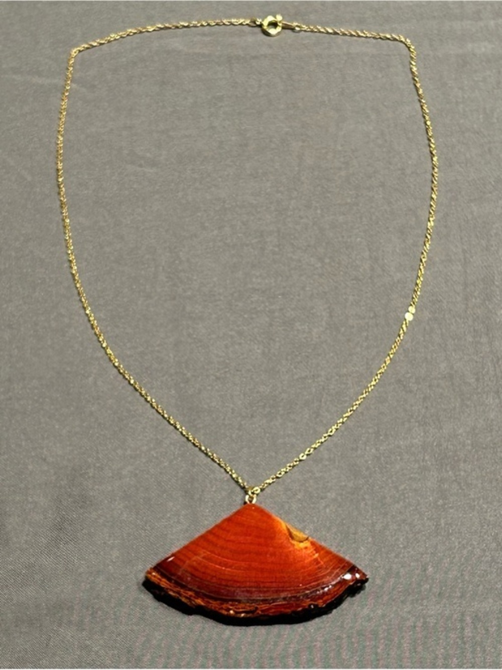 Gold Tone Necklace with Wooden Pendant